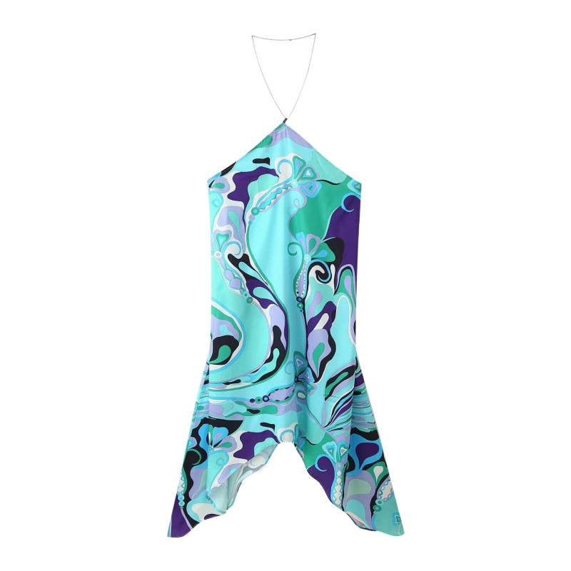 Slim-Fit Chain Halter Neck Printed Dress