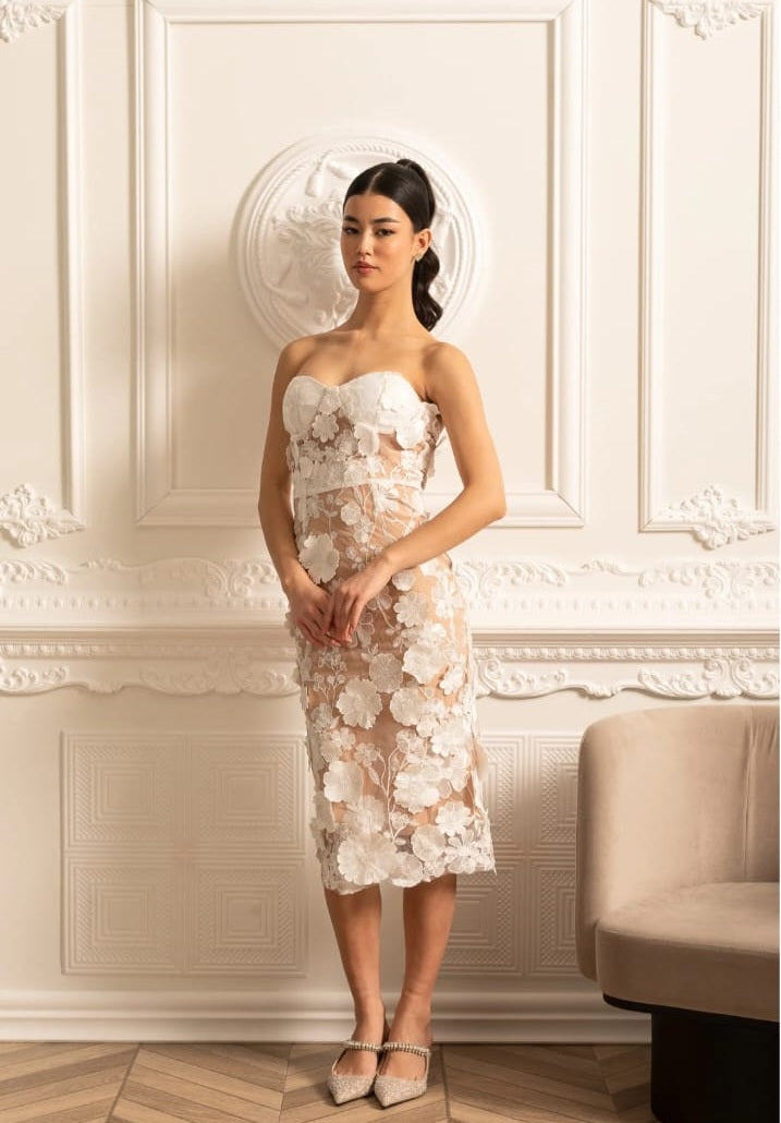 Sheer Embroidered Dress With Intricate Floral Pattern - White