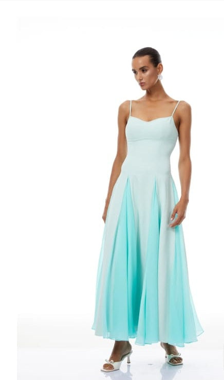 Quincy Green Tulle Godet Panel Maxi Dress