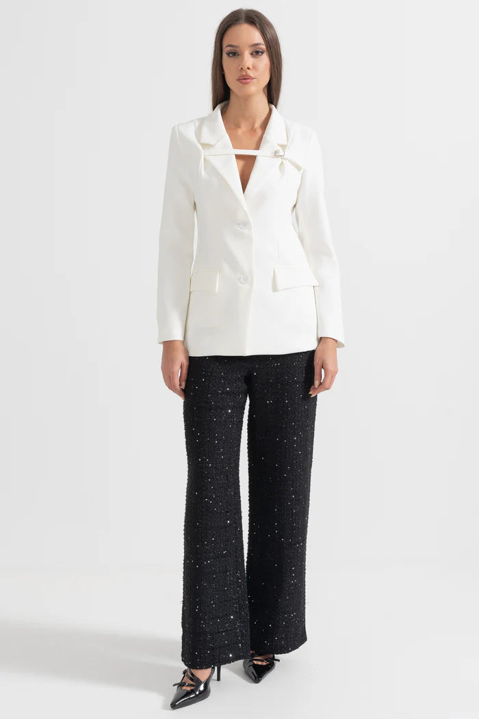 Tailored Blazer With Chest-Crossing Strap - White