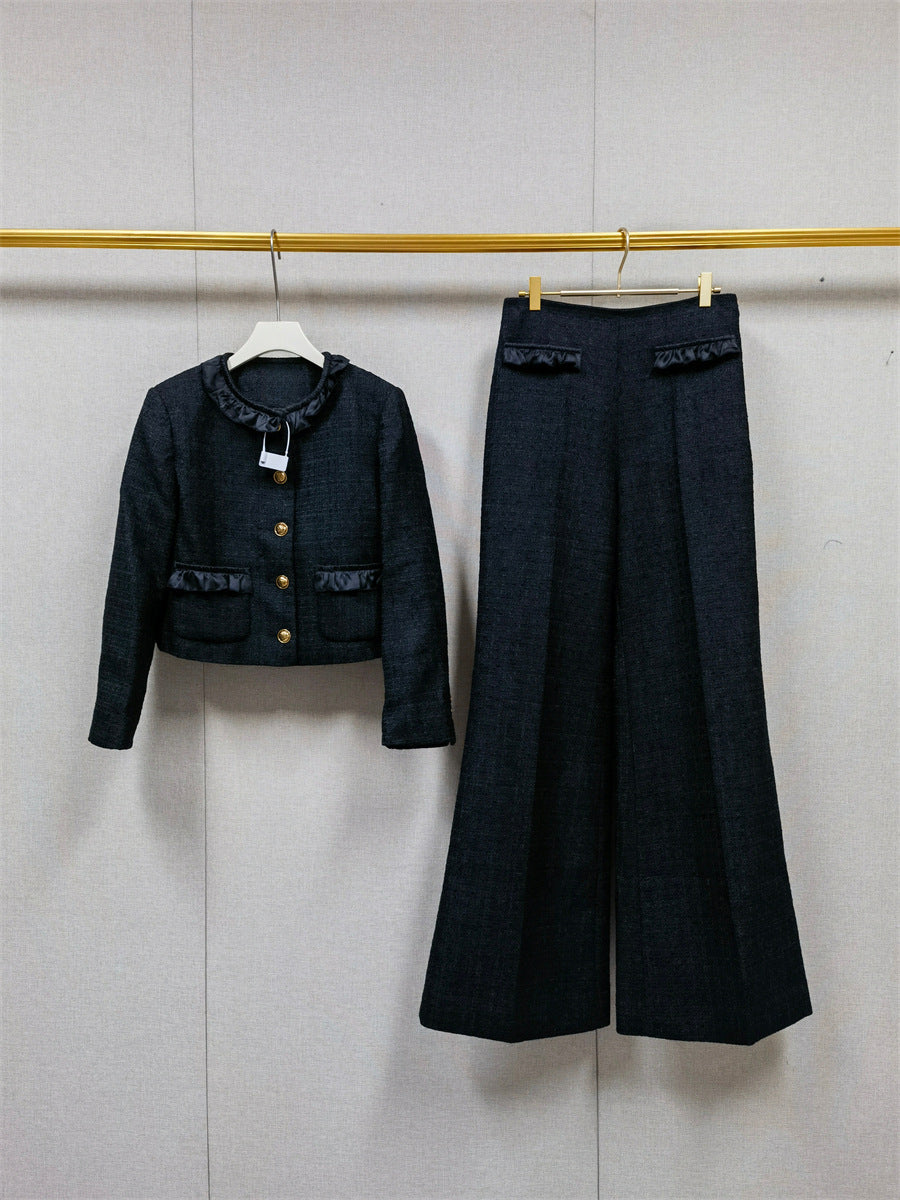 Crew Neck Tweed Jacket Pant Set