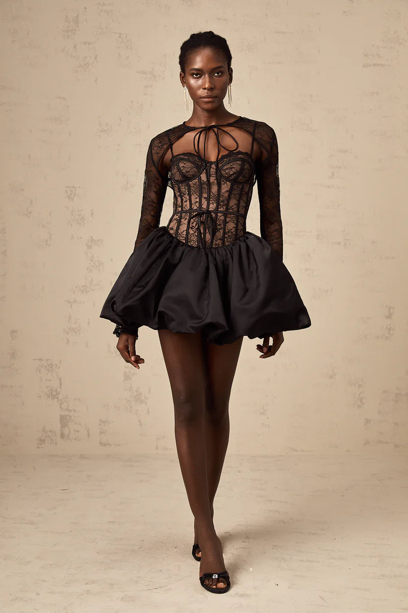 Louise Black Floral-Lace Vest & Dress Matching Set