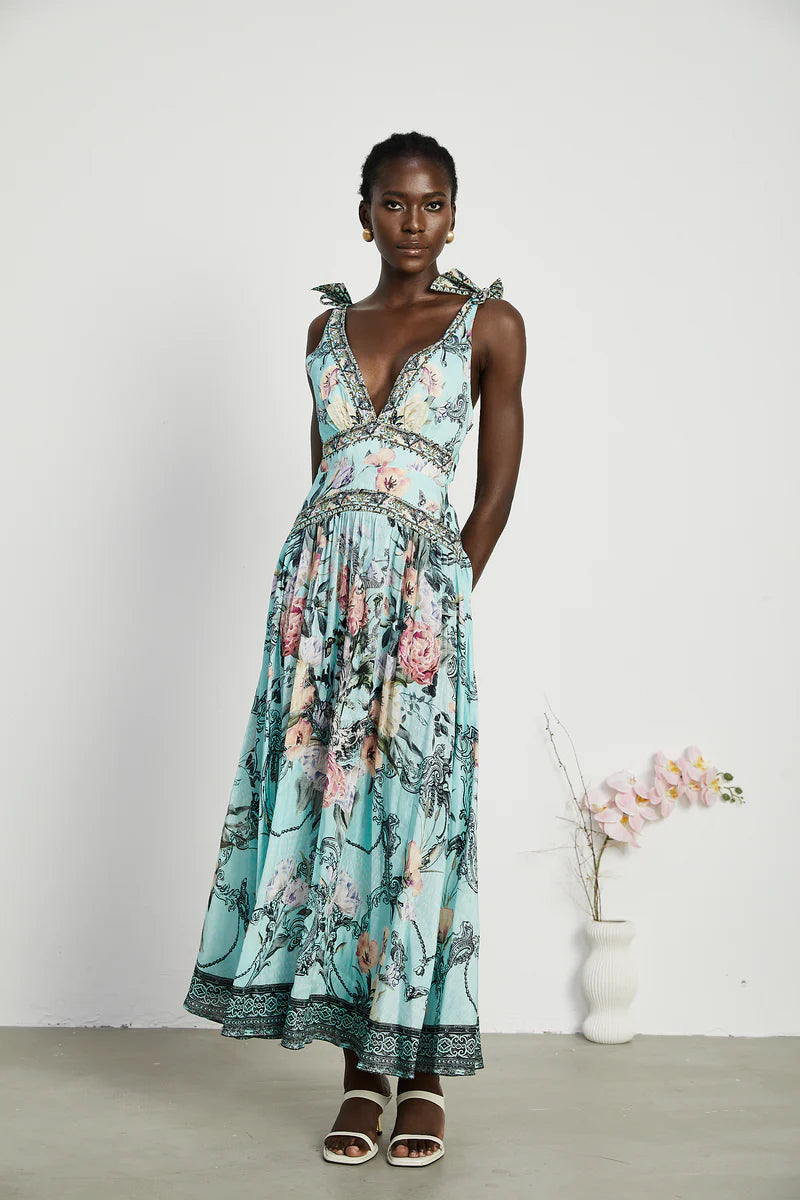 Saira tie-shoulder midi dress