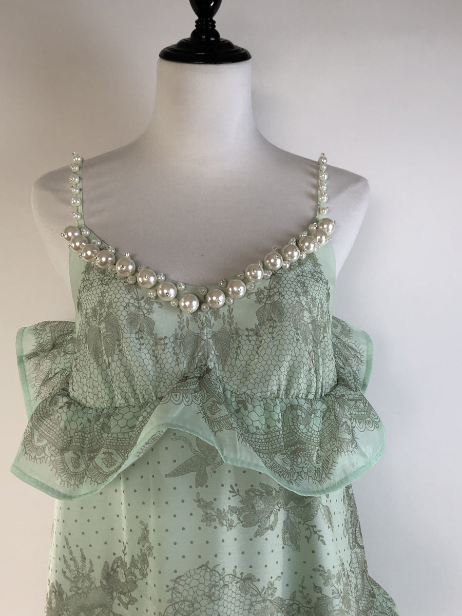 ruffle beaded  long dress