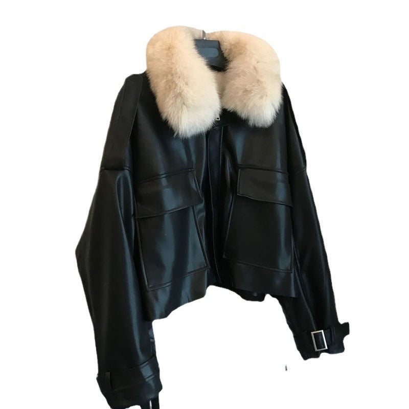 Rabbit fur collar jacket