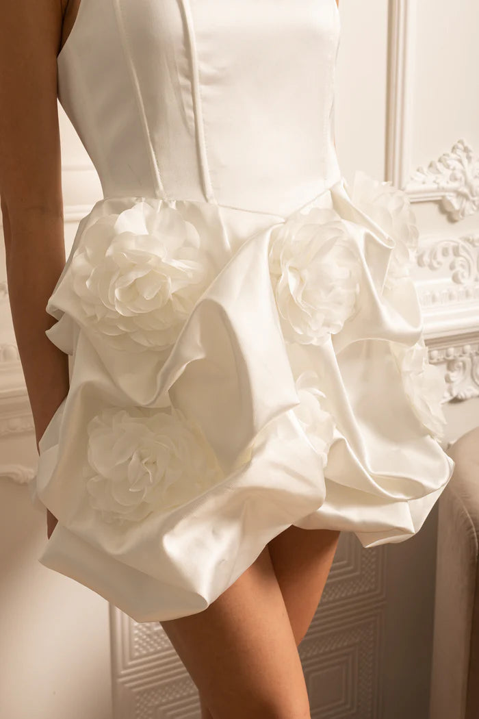 Satin -Mini -Kleid mit gesammeltem Stoff floraler Minirock - Whit