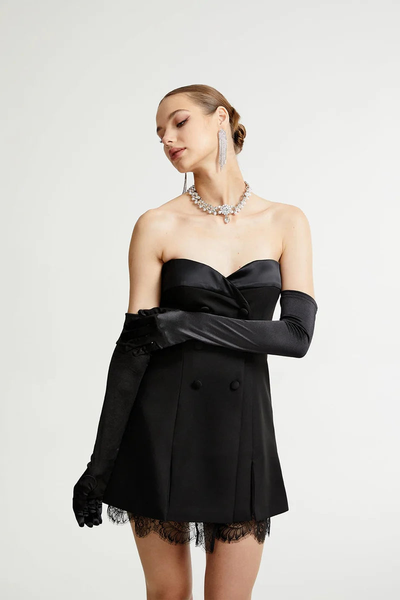 Zephyra black lace-detail mini dress