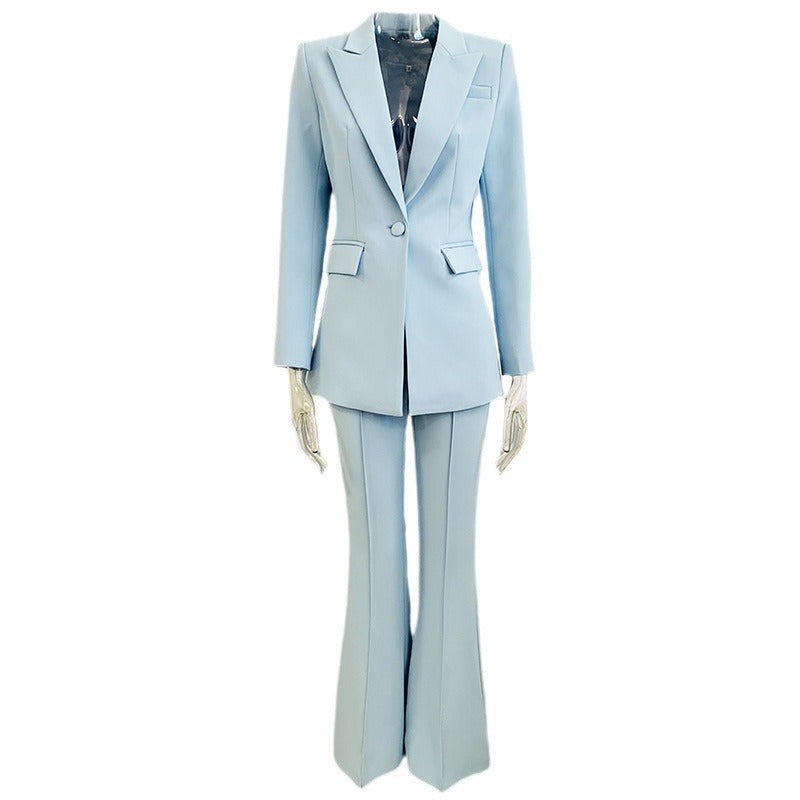 One-button cloth buckle mid-length suit + bell pants