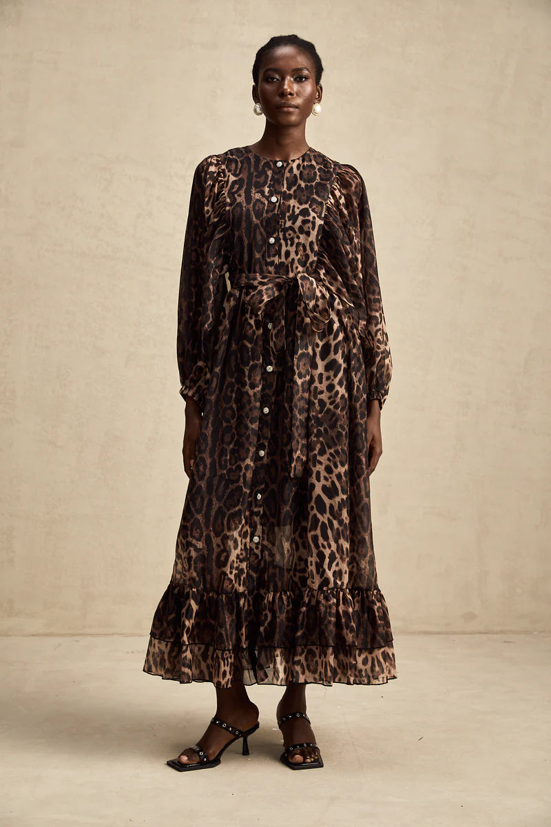 Gisèle leopard-print single-breasted midi dress