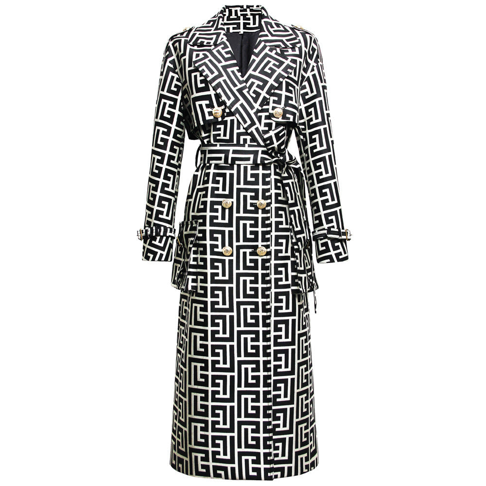 Jacquard Belt Hepburn-Style Women's Coat