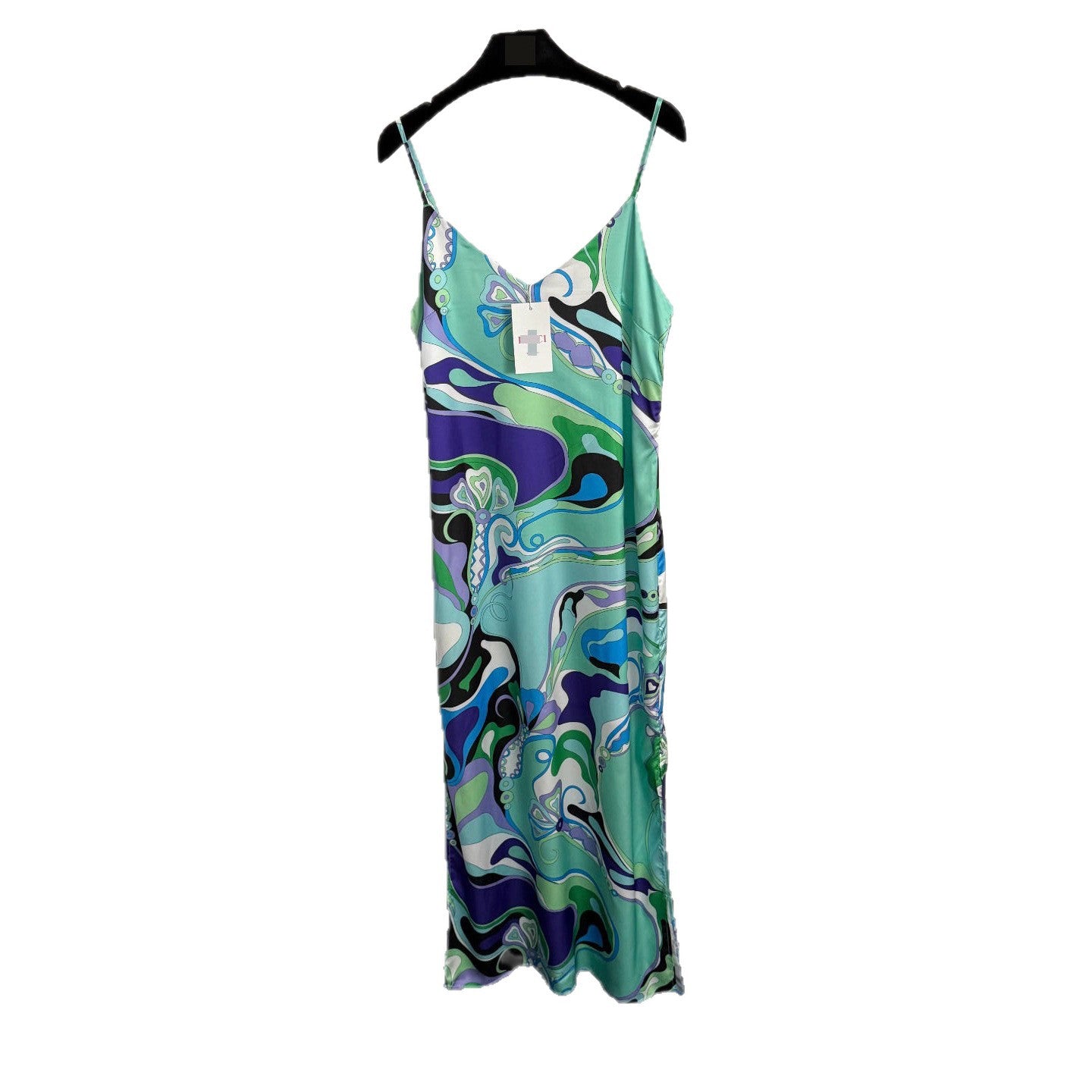 Printed Hem Slit Suspender Dress
