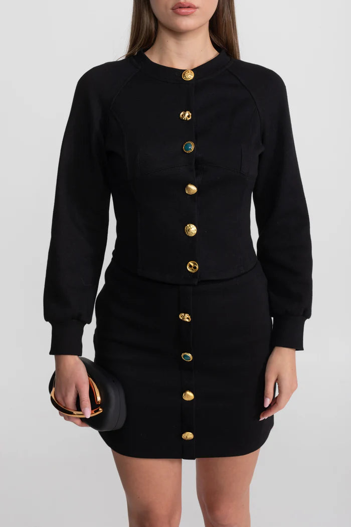 Embellished Button Co-ord Set – Black