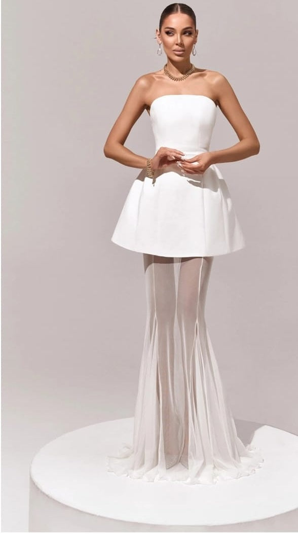 Mélanie White Corset Dress & Mesh Skirt Set