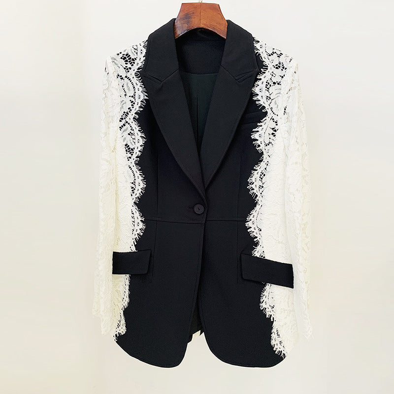 Lace stitched blazer