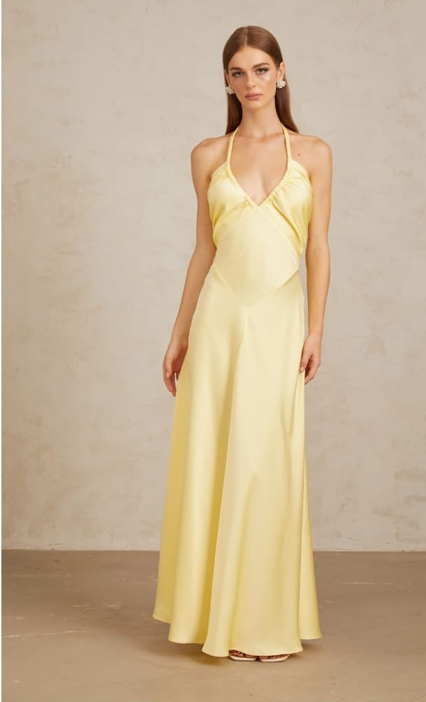Hannele Yellow Self-Tie Halterneck Maxi Dress