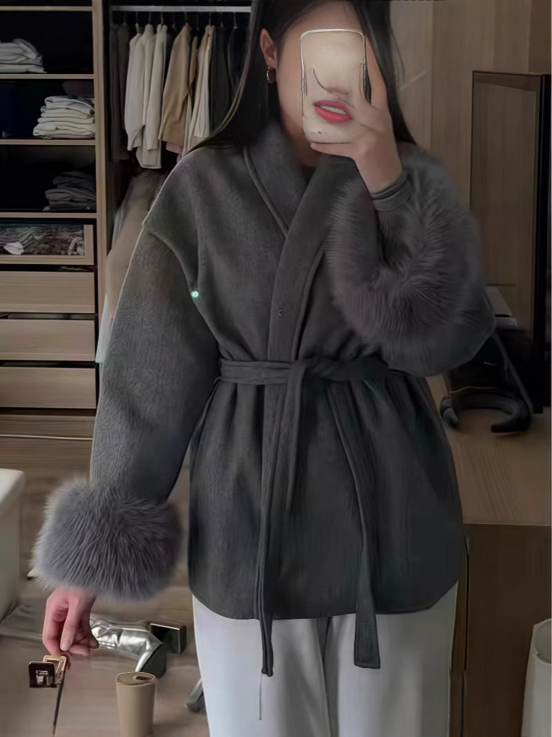 Soft Loose Lapel Solid Color Woolen Coat