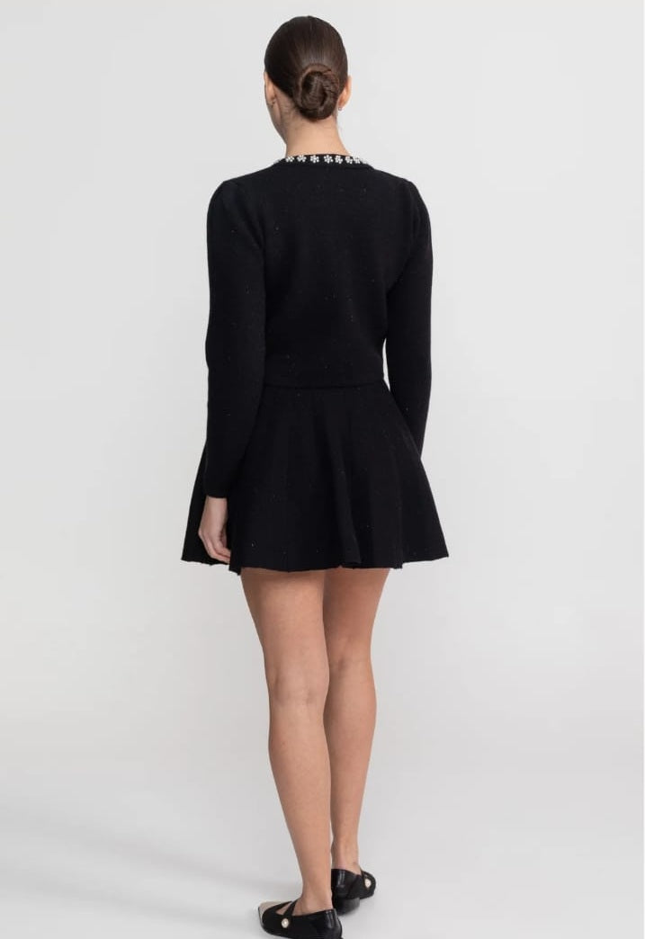 Knit Co-Ord Set With Long Sleeve Cardigan And Matching Mini Skirt - Black