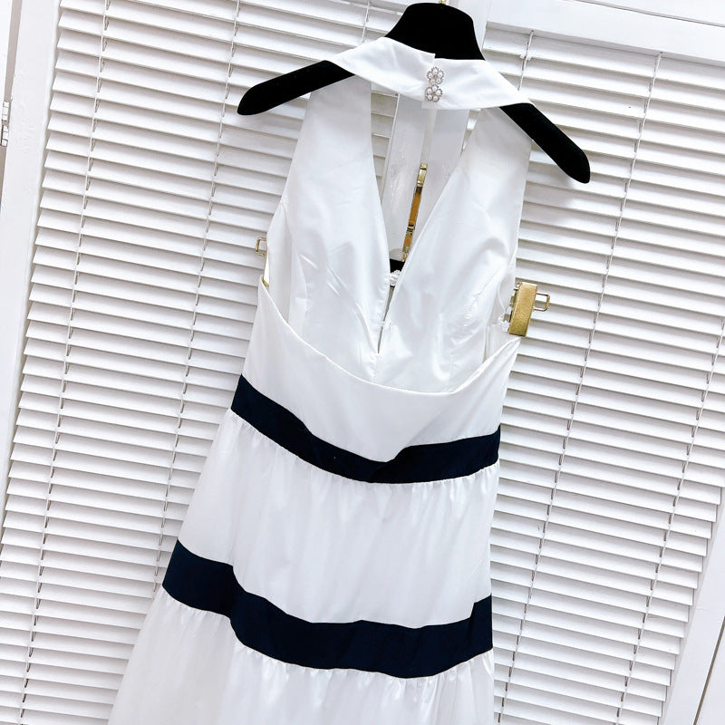 White stripped halterneck dress