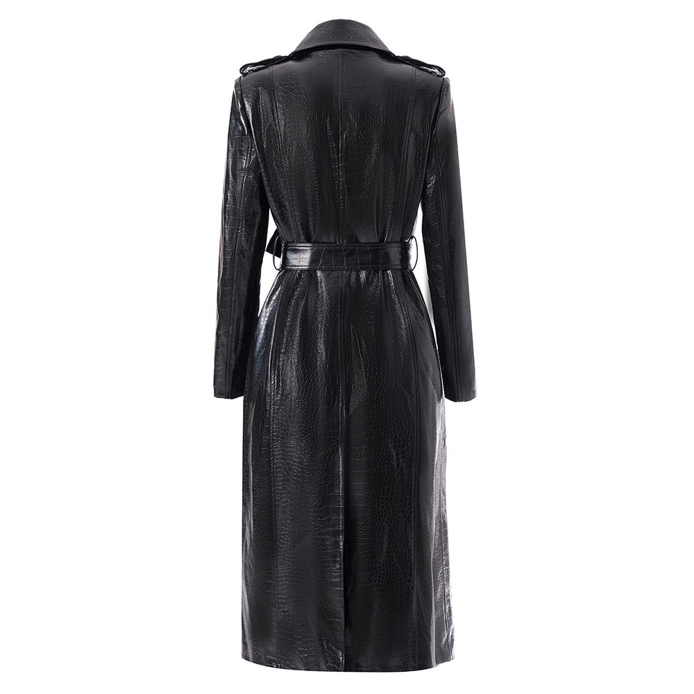 Double-Breasted Design and Waist-Tie Trench Coat