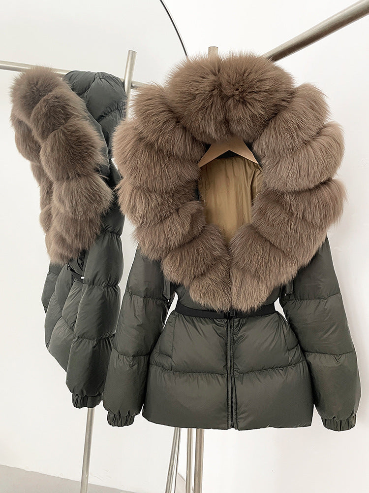 Fur collar hooded  duck down jacket