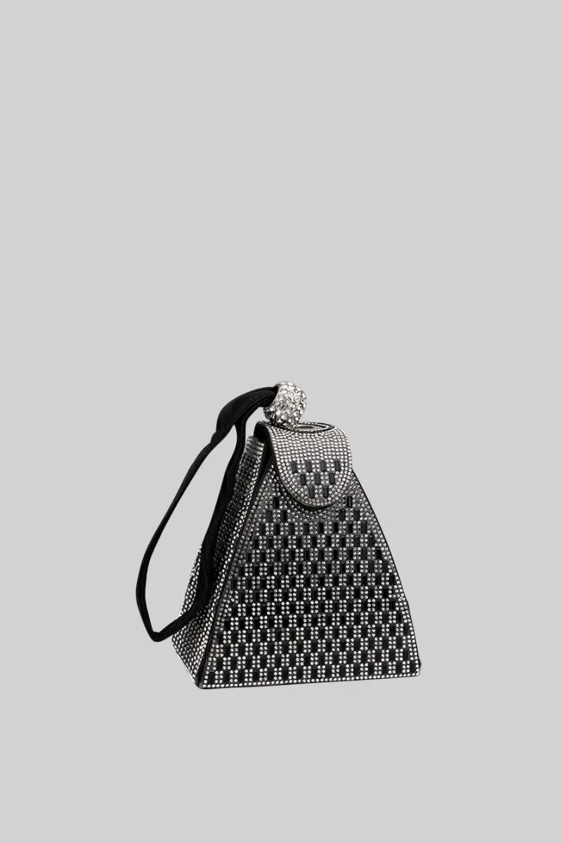Metallic bag with golden stones in triangular model