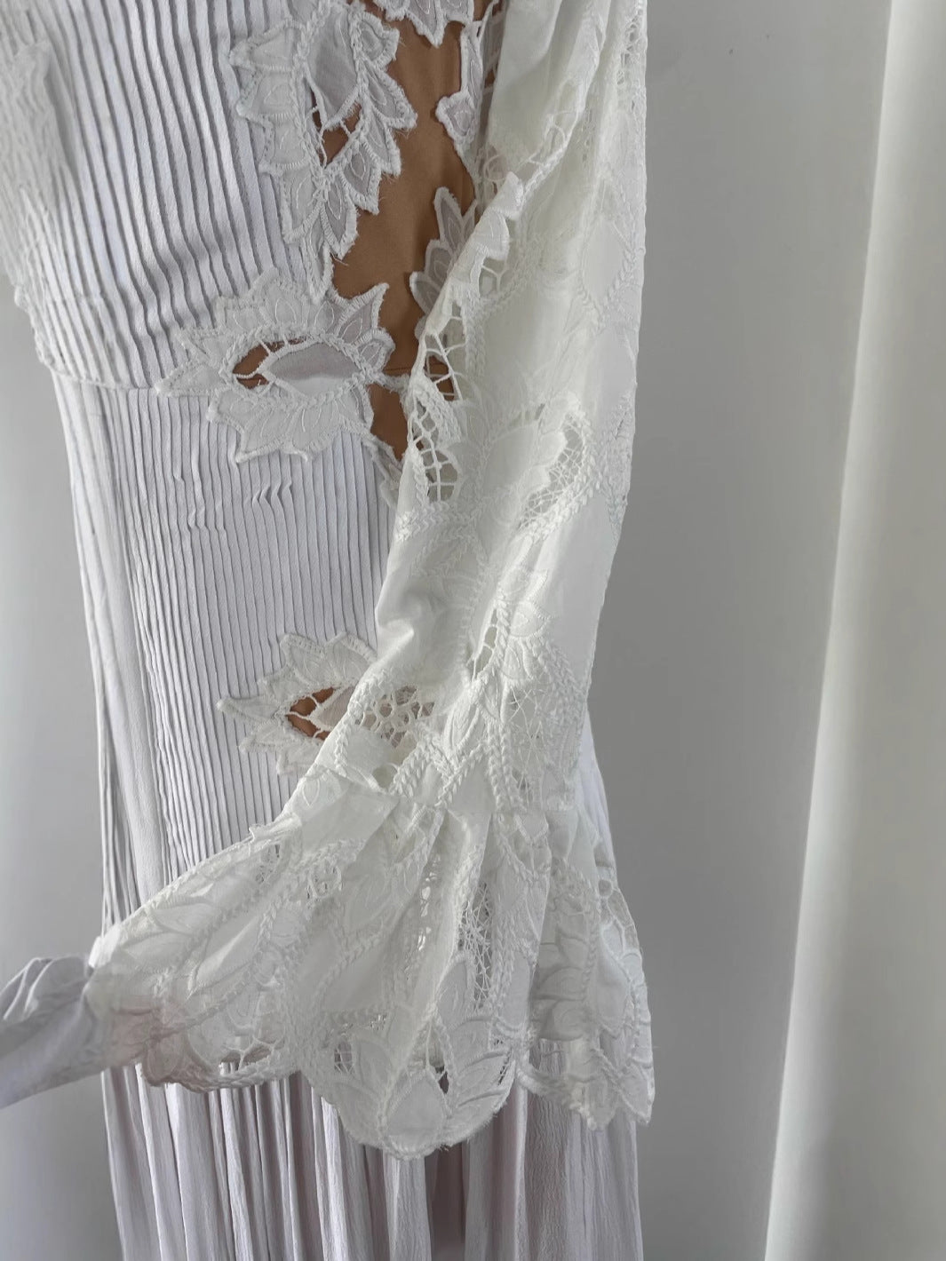 Hollow-Out Bell Sleeve Gown Dress