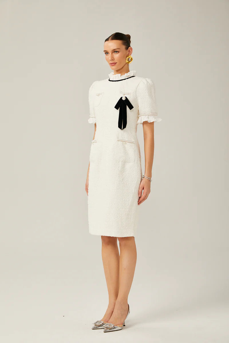 Hélène faux-pearl frilled midi dress