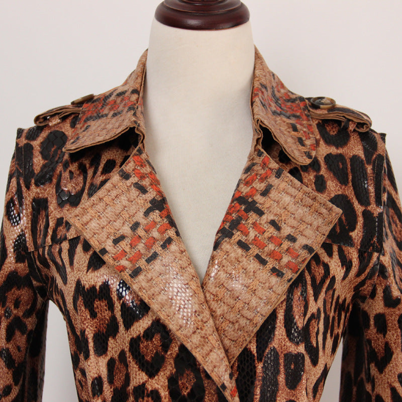 Leopard Print Long Trench Coat