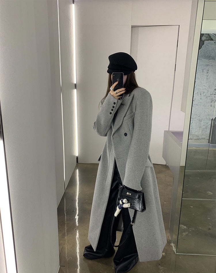 Wool single-sided tweed hourglass coat