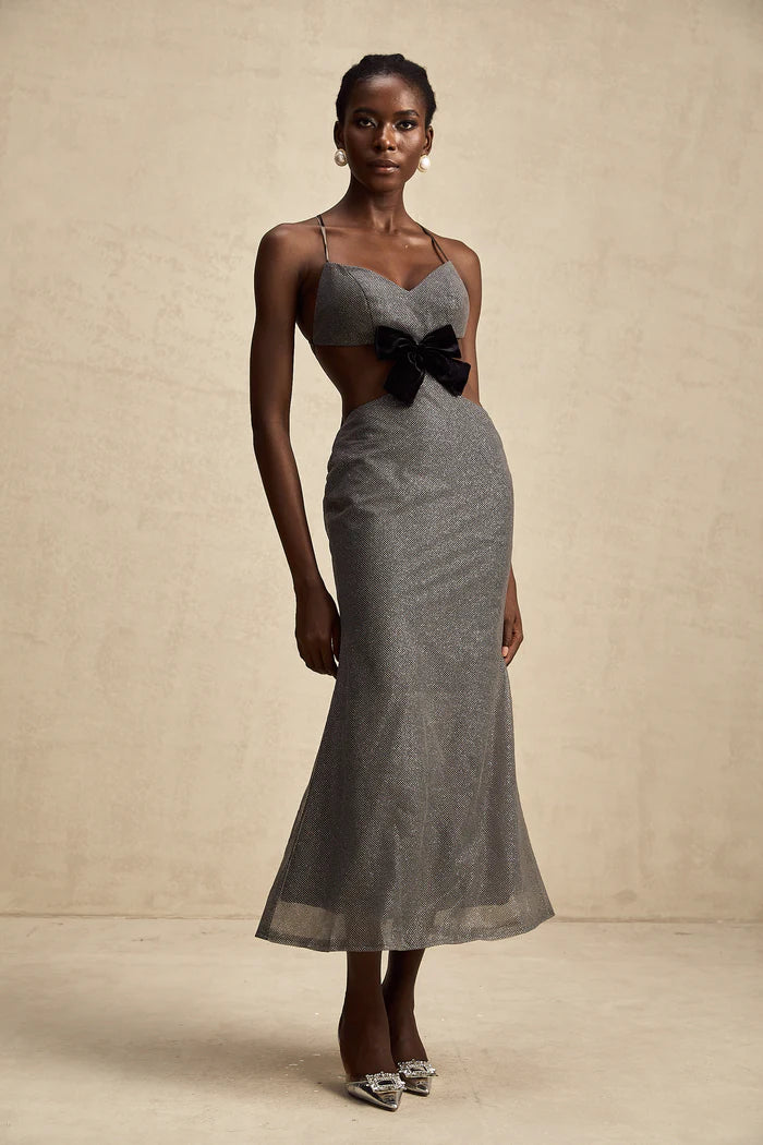 Violaine open-back bowknot sequined midi dress