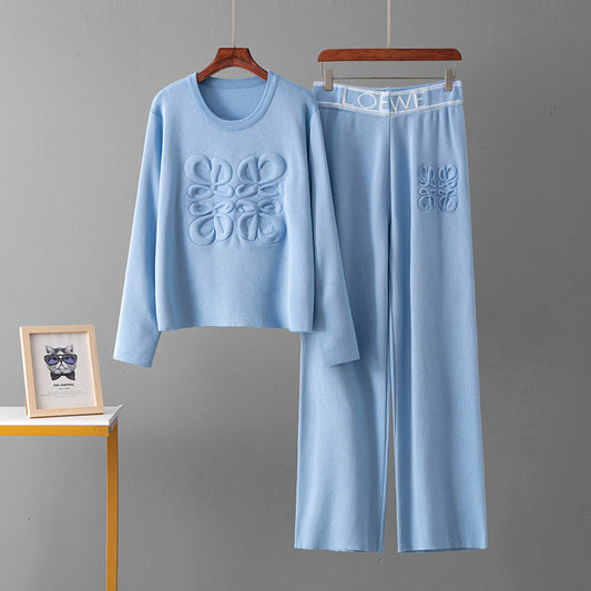 sweater + loose knitted casual sweatpants set