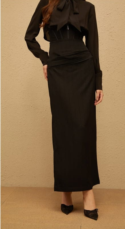 Eléonore Black Ruched Maxi Skirt