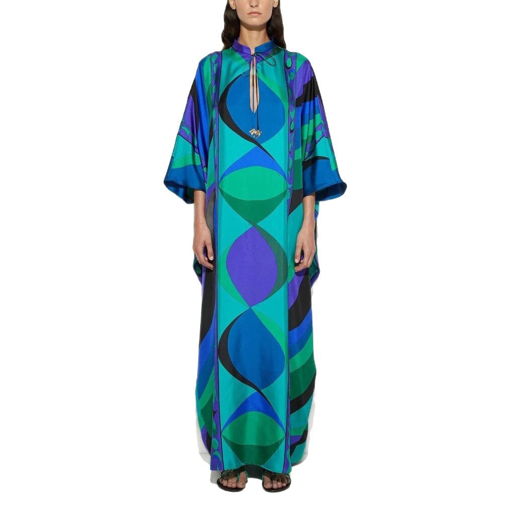 Round Neck Tie-Up Printed Dress