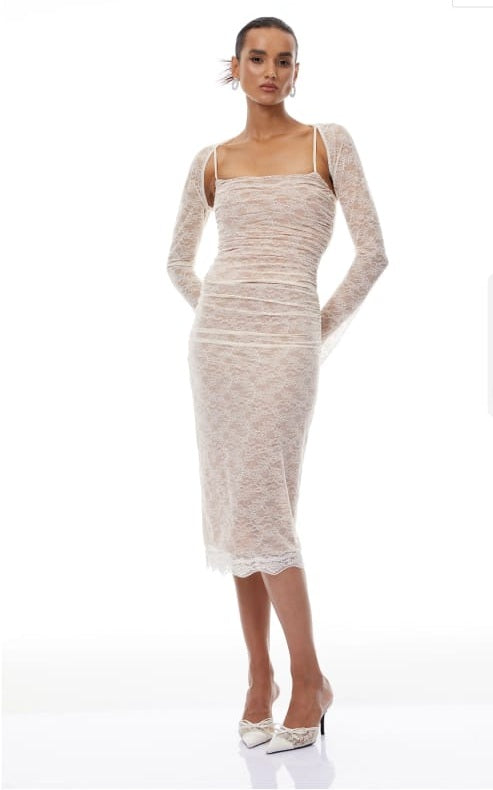Valérie Neutral Floral Lace Ruched Shawl & Dress Set