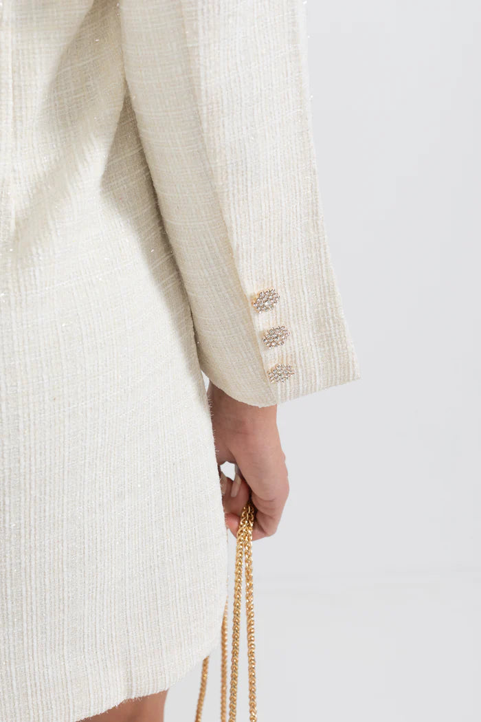 Modern Silver Stitching Dress - White