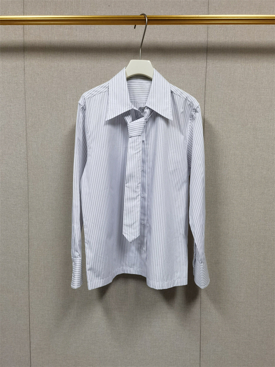 Tie Striped Long Sleeve Shirt