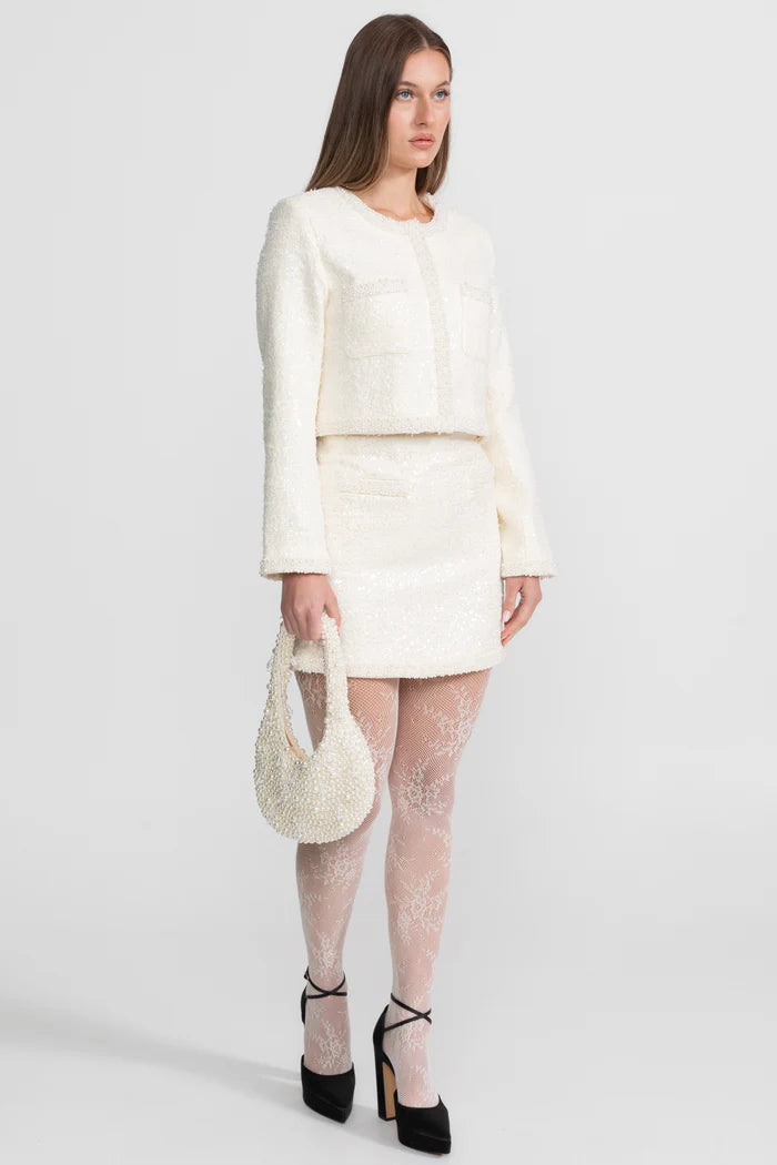 Tweed Blazer With Beaded Trim - Ivoire