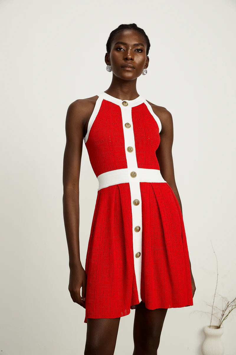 Jasmine Red Contrast-Trim Sheevel Sheevel Knit Mini Robe