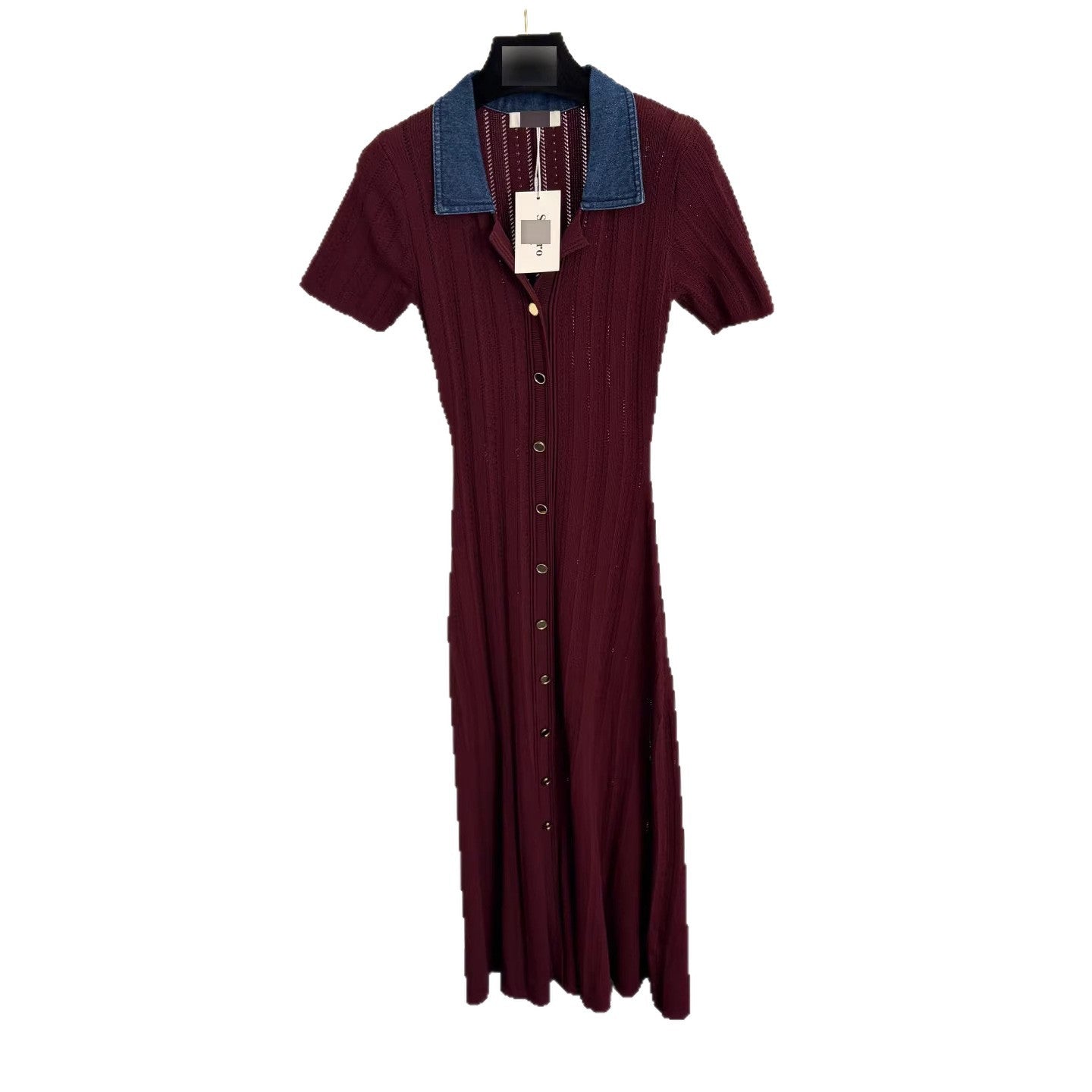 Waist-Cinching Knitted Short-Sleeve Dress