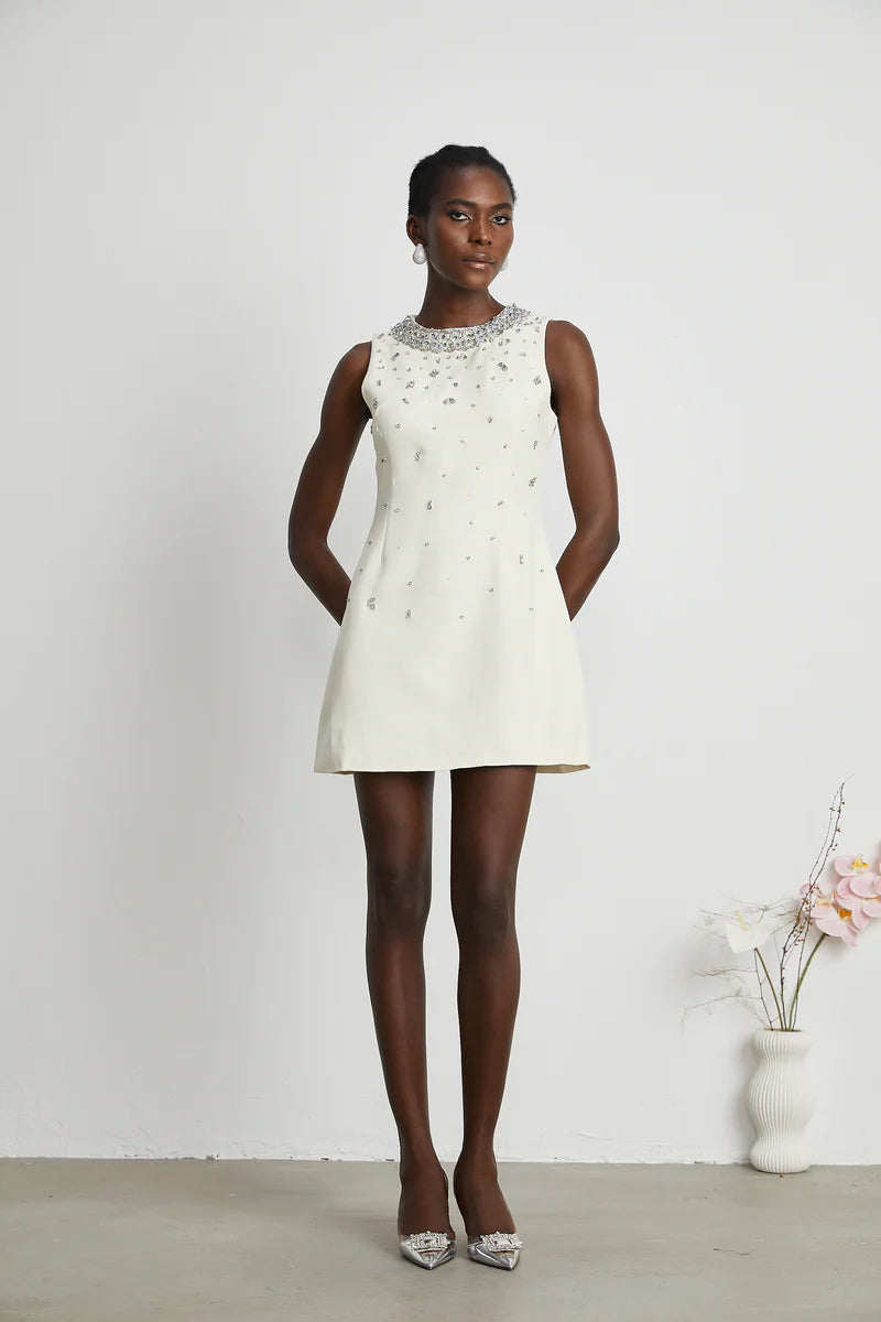 Cécile Mini-robe ornée de cristal en cristal