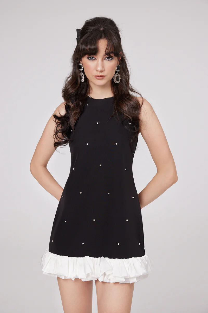 Eléa Black Embellied Mini Robe