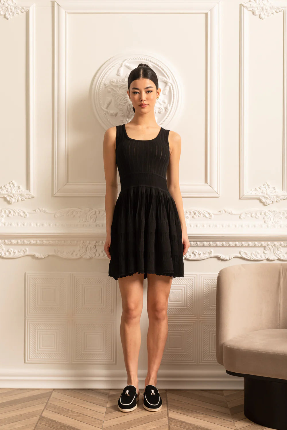 Mini robe ajustée avec texture côtelée - noir