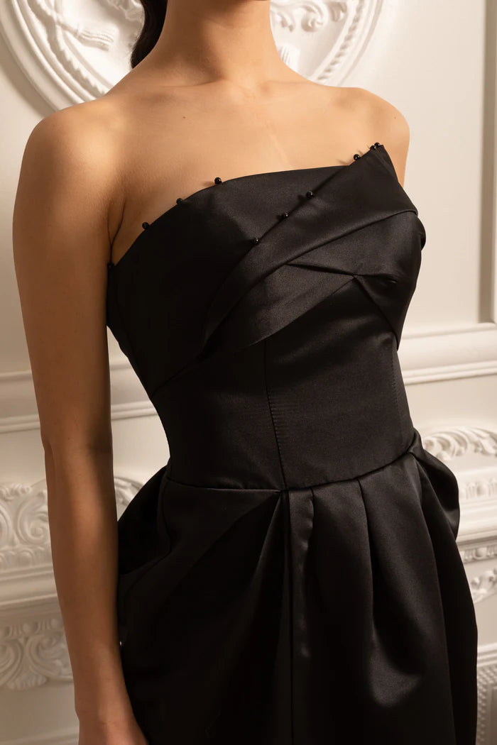 Strapless Midi Dress With Ruched Chest Detailing - Black