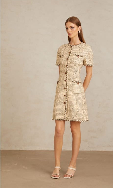Énergie Neutral A-Line Tweed Mini Dress