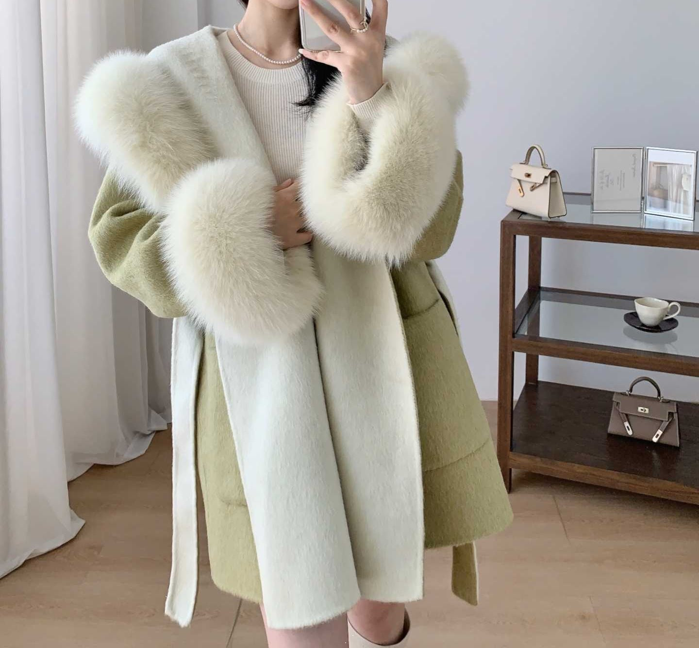 Double-sided  Fur cashmere wool coat