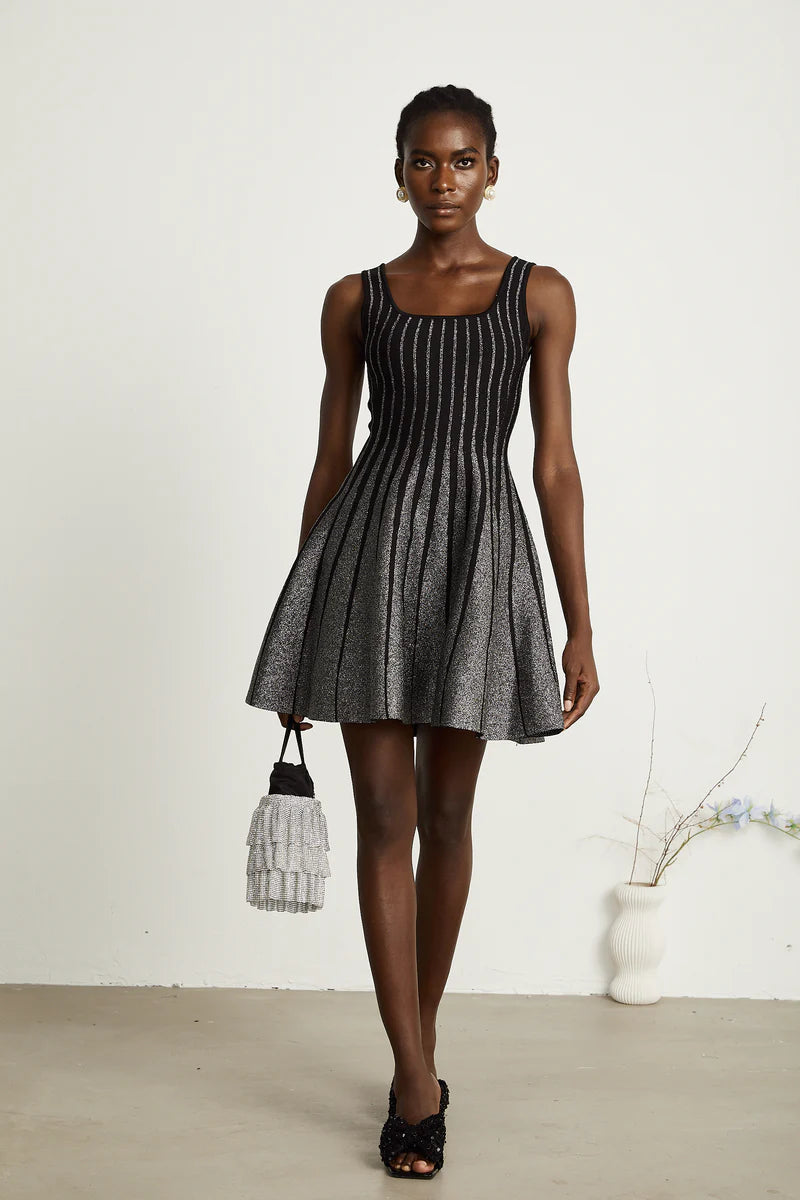 Anouk black glittered flared mini dress