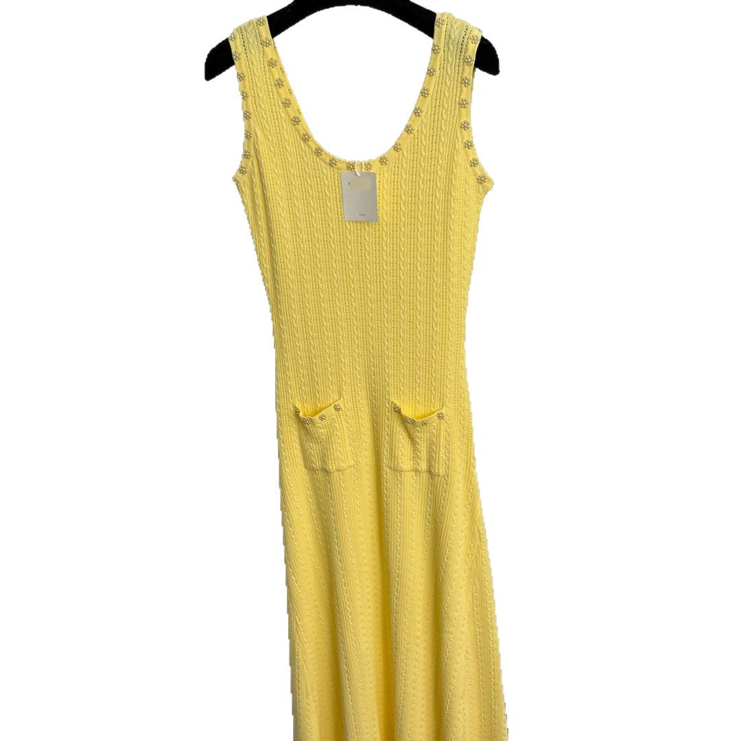 Cut Out Hemp Pattern Knitted Sleeveless Vest Dress