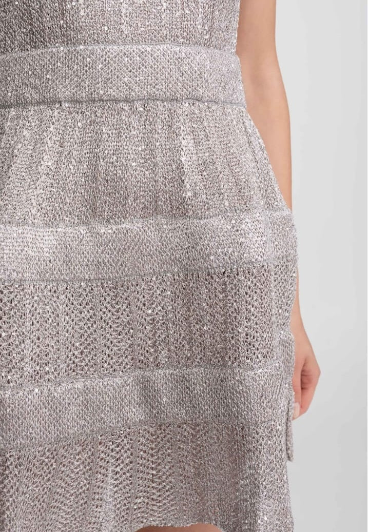 Sequin Cap Sleeve Mini Dress With Tiered Ruffle Skirt - Silver