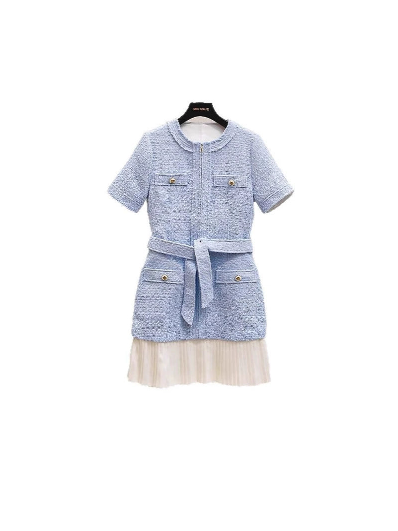 Robe plissée en tweed