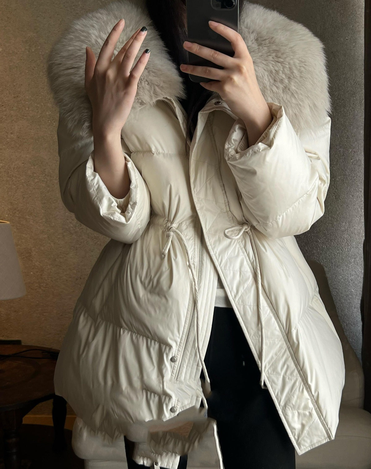 Detachable real fox fur collar jacket